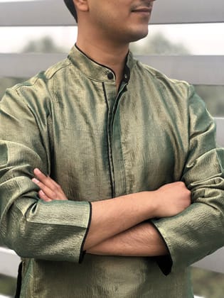 Jade Green Crush Tissue Kurta-XXS / Jade Green