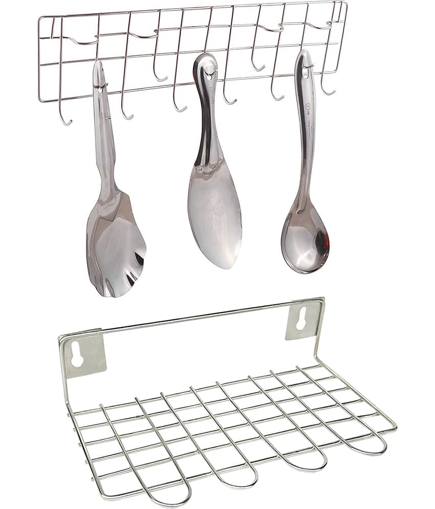 JISUN - Silver Stainless Steel Dish Racks ( Pack of 2 )