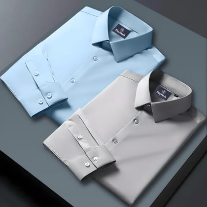 Combo of 2 Formal shirts Sky Blue & Light Grey Colour-S