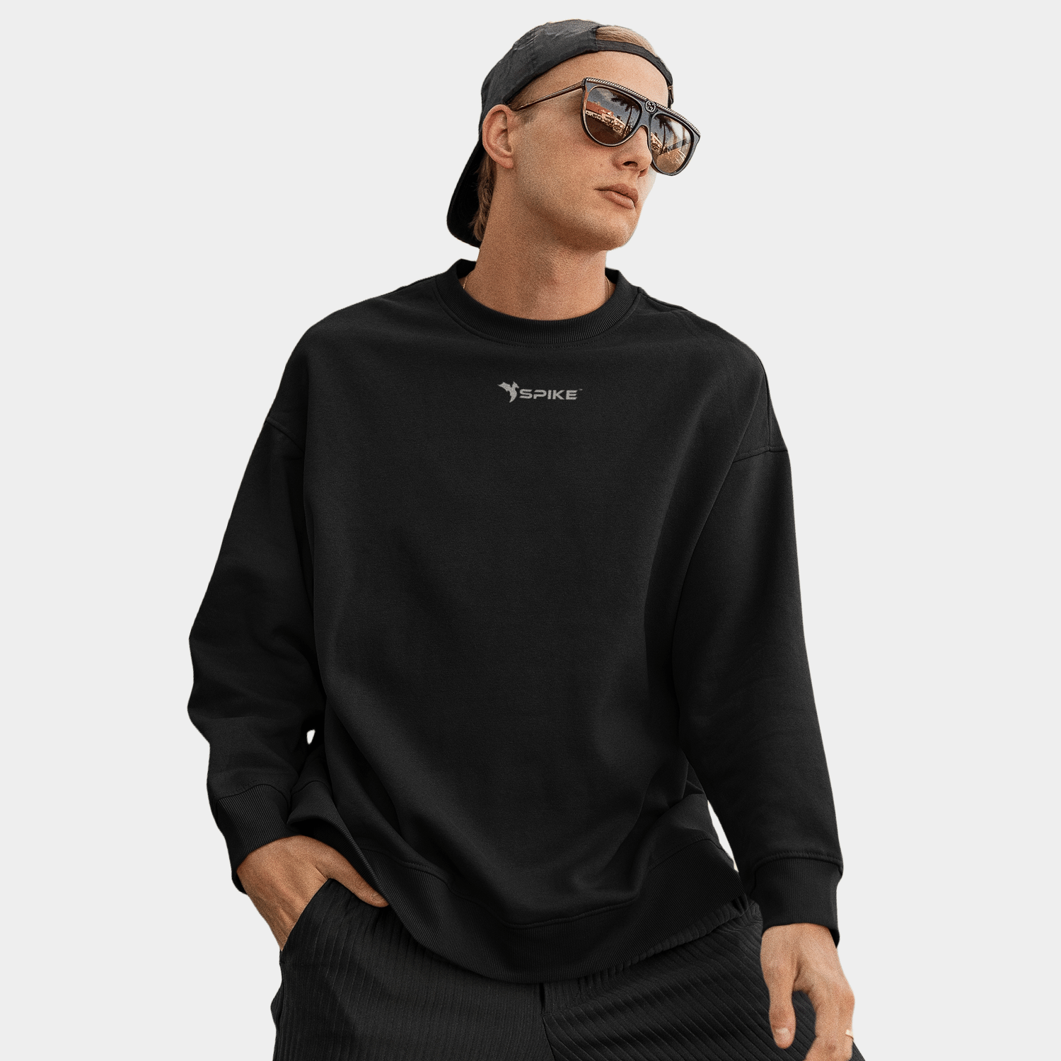 Spike Men's Cotton Crew Neck Sweatshirt-Black / M