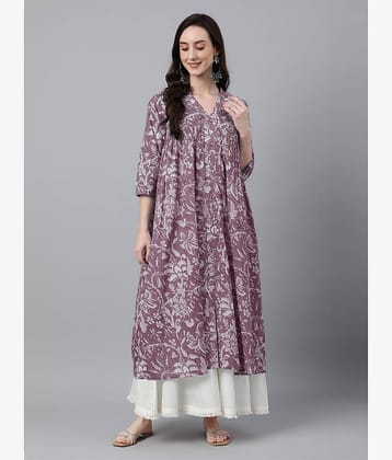 Janasya Pack of 1 Cotton Printed Flared Women's Kurti - ( Purple )