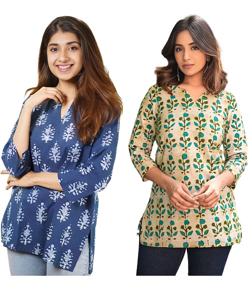 AK FASHION MALL Women Cotton Blend Printed A-line Kurti ( Blue )