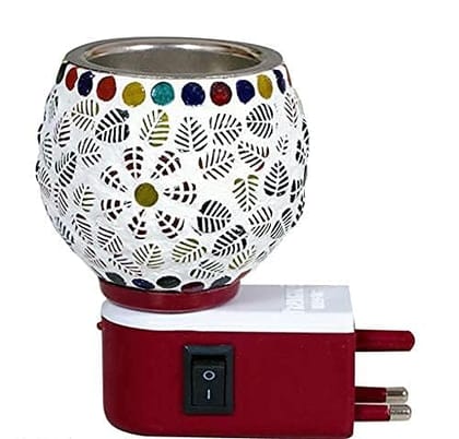 Mosaic Glass Electric Plugin Wax Warmer Red Base with Multicoloured Dots and Leaf Pattern