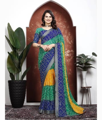 Kanooda Prints Georgette Printed Saree With Unstitched Blouse Piece ( Blue )