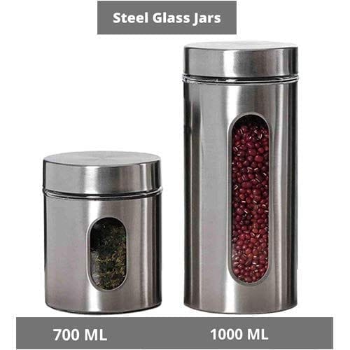 Femora Copper Metallic Clear Glass Kitchen Storage Jars, 900 ml, 1750 ml, Set of 2