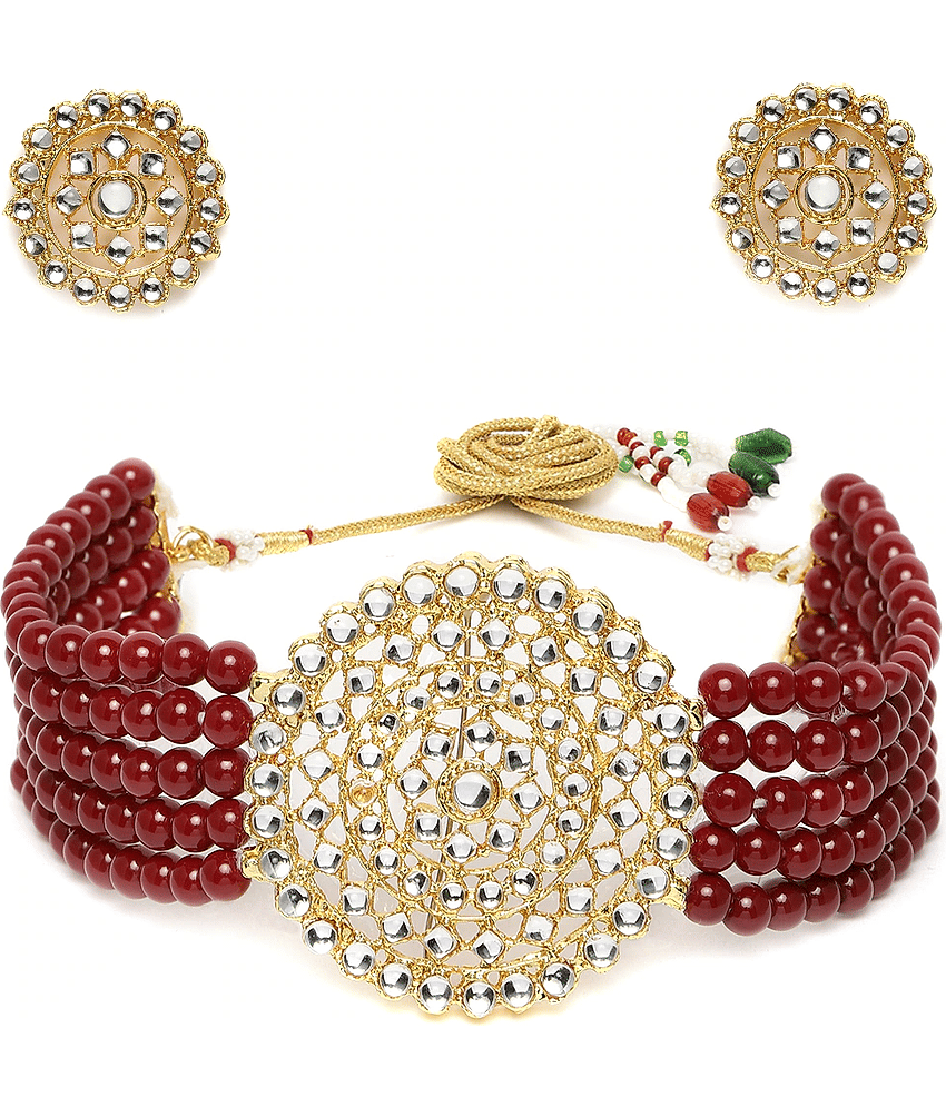 Sunhari Jewels - Maroon Alloy Necklace Set ( Pack of 1 )