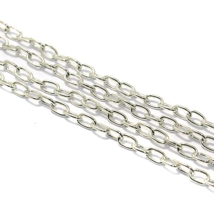 5 Mtrs, 9x5mm Silver Plated Metal Chain-Silver / Iron