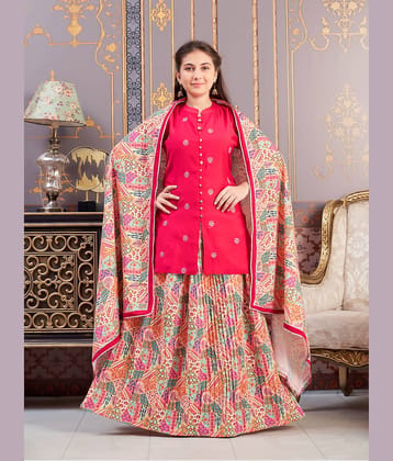 Aarika Girls Silk Kurti with Sharara ( Pack of 1 , Pink )