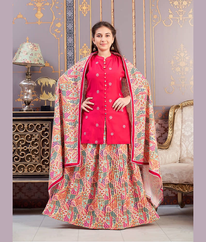 Aarika Girls Silk Kurti with Sharara ( Pack of 1 , Pink )