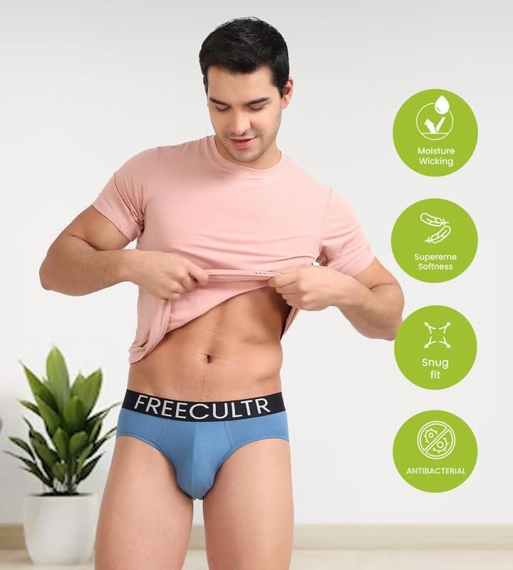 FREECULTR Men's Underwear Organic Cotton (Ultrasoft Waistband) Premium Snug-Fit Brief Pack of 1-Shadow Blue