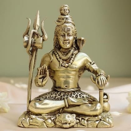 Sukh Sehaj Lord Shiva Murti | Brass Murti | Handcrafted, Antique Finish, 3.0 Inch, for Home Temple, Decor, Pooja Ritual and Gifting