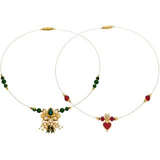 Invisible Chain 1 Layer, Lotus Pendant Green Colour and dark Red , 2 Qty