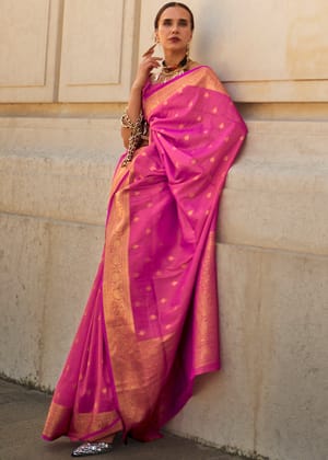 Princess Pink Woven Banarasi Khaddi Silk Saree