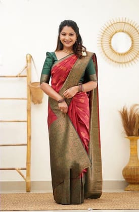 RED Banarasi  zari  woven Silk Saree