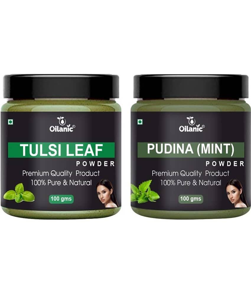 Oilanic 100% Pure Tulsi Powder & Pudina Powder For Skincare Hair Mask 200 g Pack of 2