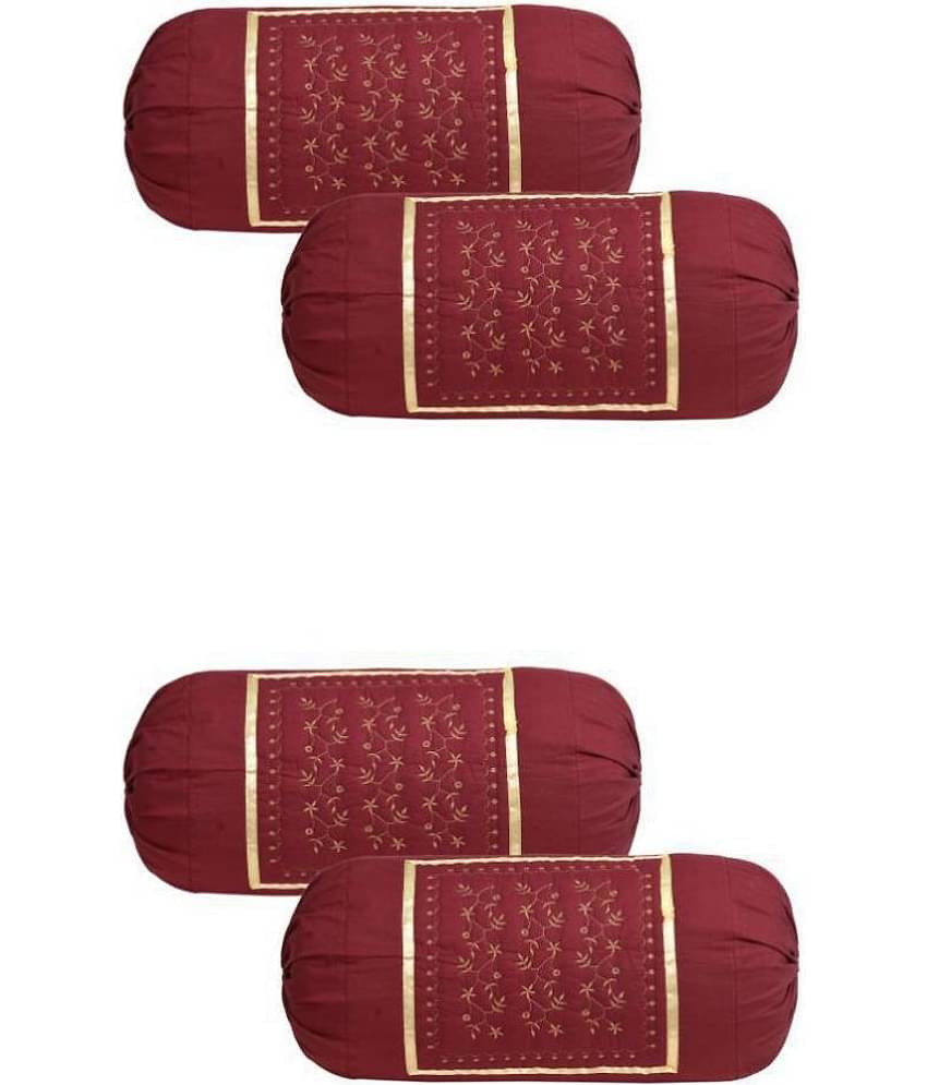 MAHALUXMI COLLECTION Pack of 4 Maroon Pillow Cover