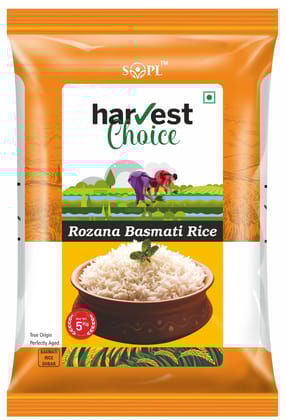 Harvest Choice Rozana Basmati Rice – 5kg | Everyday Long-Grain Basmati | Aromatic & Fluffy | Non-Sticky & Hygienically Packed