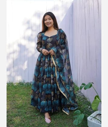 BHAGVATI ENTERPRISE Blue A-line Georgette Women's Stitched Ethnic Gown ( Pack of 1 )