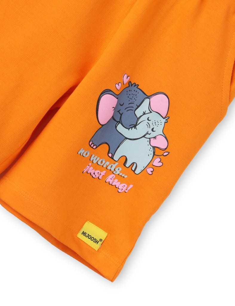 Elegant Kids Girls Shorts Cotton French Terry Vibrant Orange Cute Couple Elephant 2025 at ShopCi