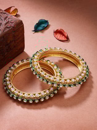 NVR Women's Set of 2 Gold-Plated Kundan Studded Bangles-2.4 / Gold / Alloy
