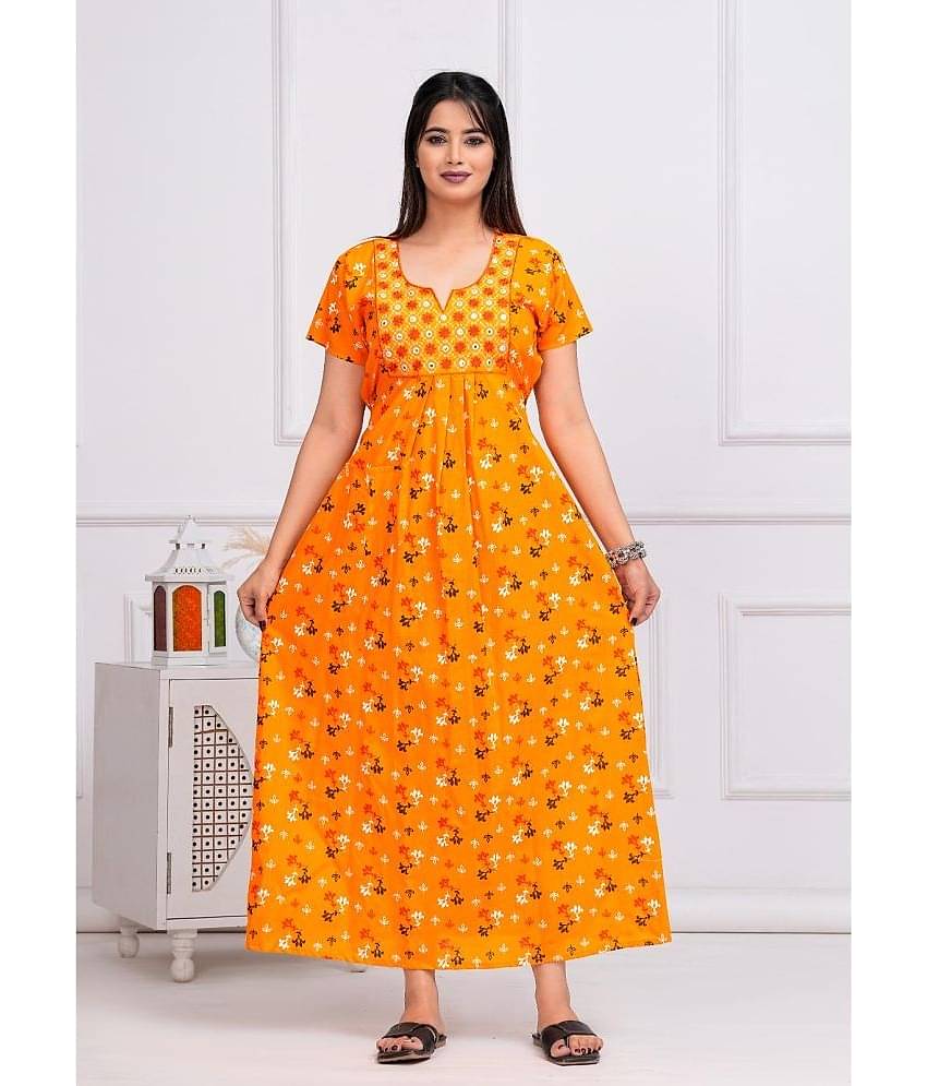 Shri Krishna Fabric Yellow Cotton Women's Nightwear Nighty & Night Gowns ( Pack of 1 )