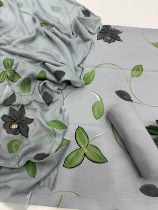 Hand Painted Cotton Suit With Chiffon Dupatta