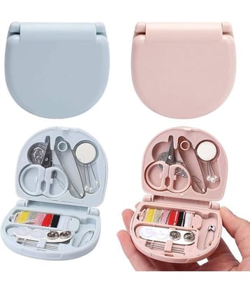 Mini Travel Sew Kit Beginner Mini Sewing Box Pocket Folding Sewing Kit (Pack of 2, Multicolor)