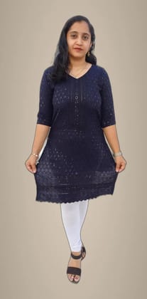 Mom And Me Navy Blue Chikankari Kurta (2XL) | Premium Rayon | Ethnic Casual