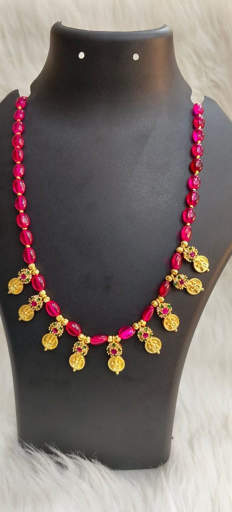Delicate Ruby Necklace with Gold Pendants