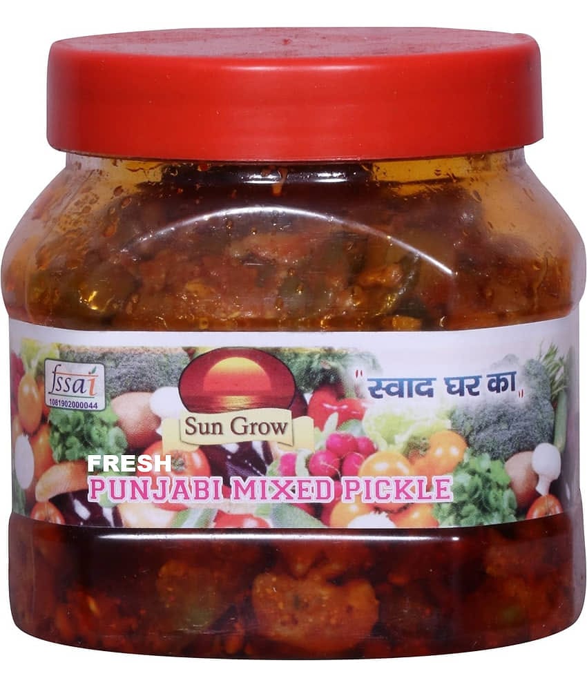 Sun Grow Fresh Punjabi Chatpata Mixed Pickle (Mixed Vegetable Mango Lime Green Chilli Carrot Ginger) Pickle 500 g