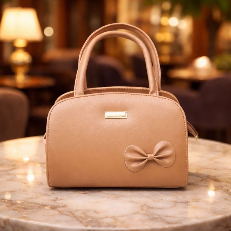 Ksampada Elegant Bow Accent Womens Handbag  Premium Beige Satchel | Pack of 5