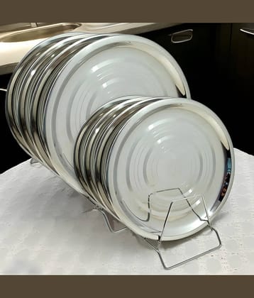 kitchrox 8 Pcs Stainless Steel Silver Full Plate & Half Plate