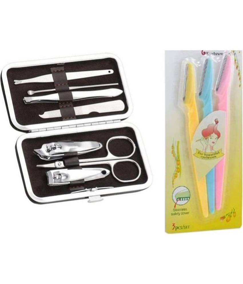 Lenon Beauty Multipurpose Face Razor, Under Arms And Lag Razor Disposable Razor 3 Blades + 7 Pcs Manicure Kit -Combo Pack of 2
