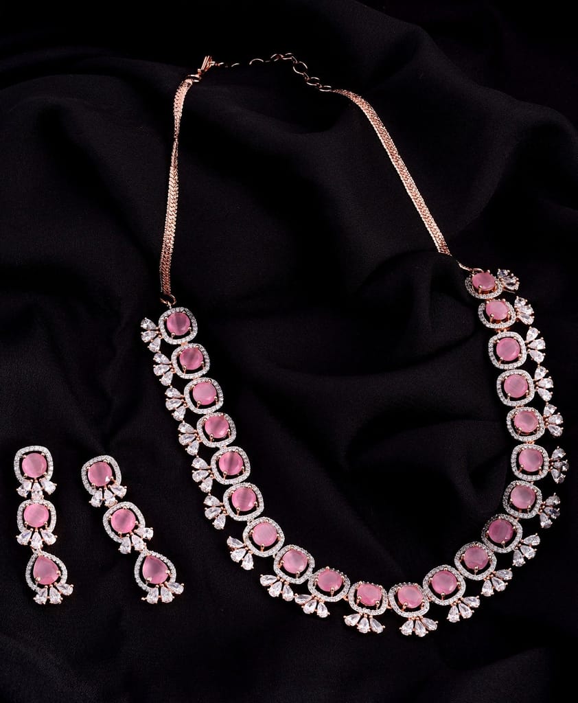 Pastel Pink Designer contemporary Necklace Earrings for women & Girls - Jewellery Sets | Buy online on ZillyBuy