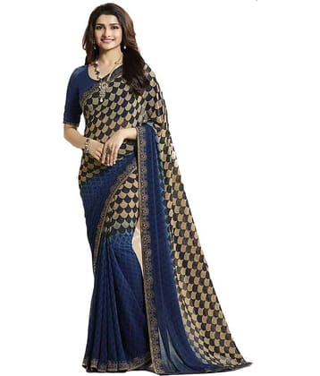Gazal Fashions Georgette Printed Saree With Unstitched Blouse Piece ( Multicolor )