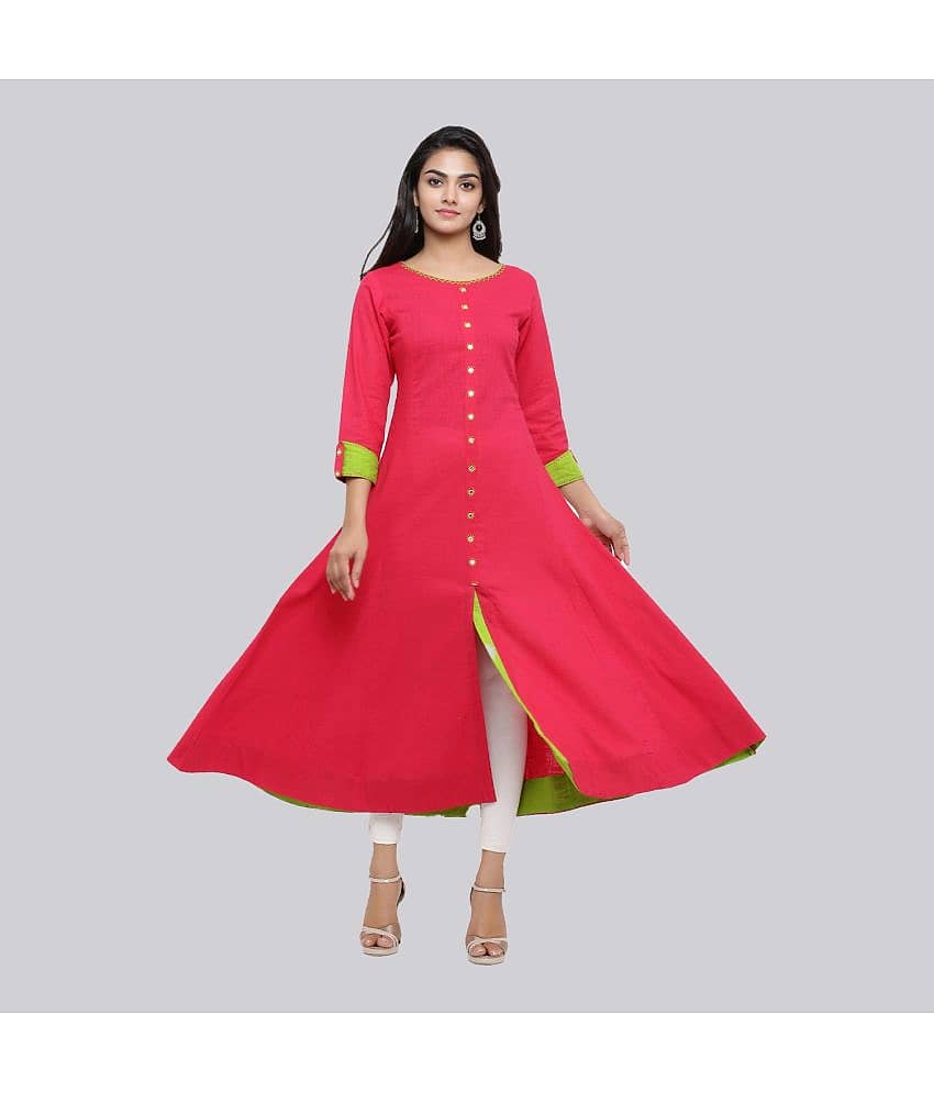 Yash Gallery - Pink Cotton Women's Front Slit Kurti ( Pack of 1 )