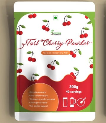 Humming Herbs Tart Cherry Concentrate With Antioxidants & Flavonoids Athletic Recovery Aid, Improves Muscle Recovery - Pack of 200 gm - 40 Servings - Delicious Cherry Flavour