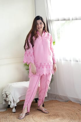Safah Pink Embroidered Dhoti Set-M