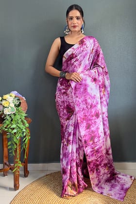 Incomparable Purple 1 Minute Ready To Wear Chinon Silk Saree