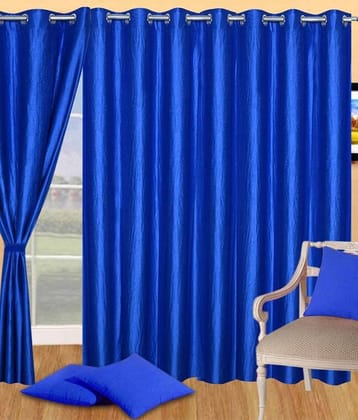 Tanishka Fabs Natural Semi-Transparent Eyelet Door Curtain 7 ft Pack of 2 -Blue
