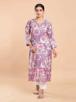 Kalyan Silks Violet & Pink Shaded Floral Printed Violet Kurti Top