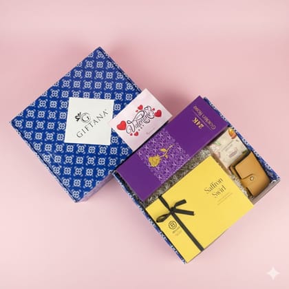 Valentine's Day Premium Romantic Gift Hamper with Saffron Swirl & Red Rose