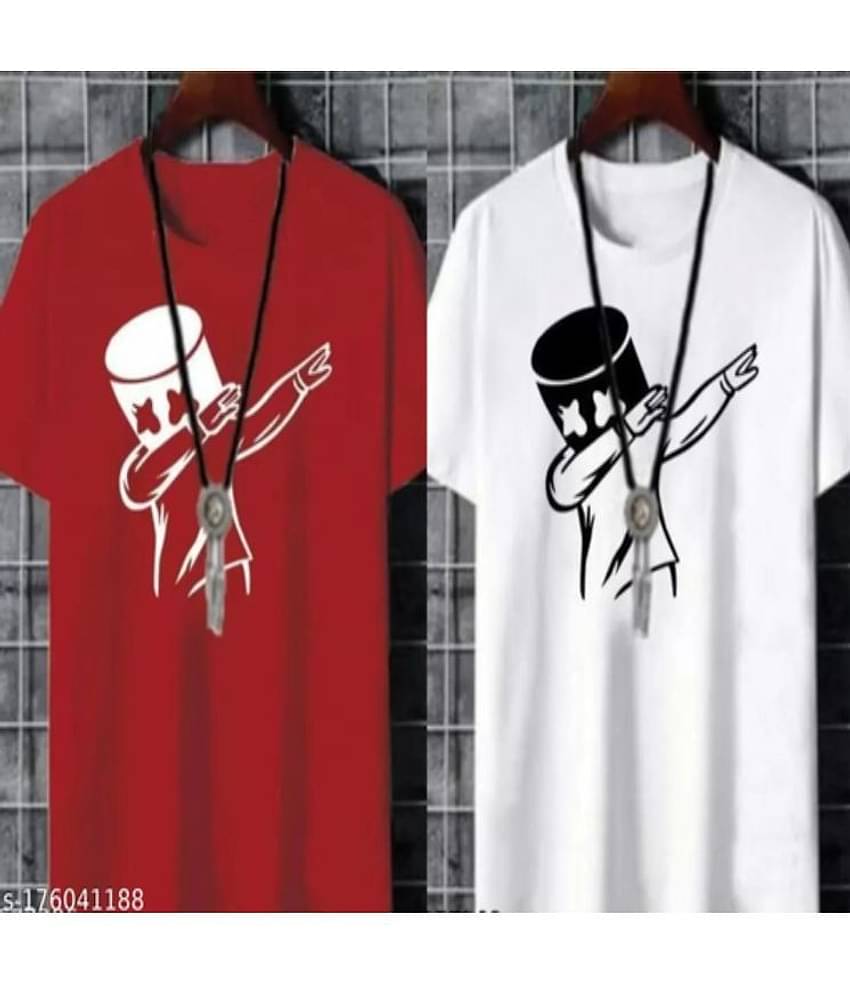 TREND SKY Polyester Regular Fit Printed Half Sleeves Men's Round T-Shirt - Multicolor ( Pack of 2 )