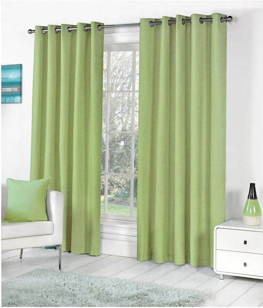 Phyto Home Solid Semi-Transparent Eyelet Door Curtain 7 ft Pack of 2 -Light Green