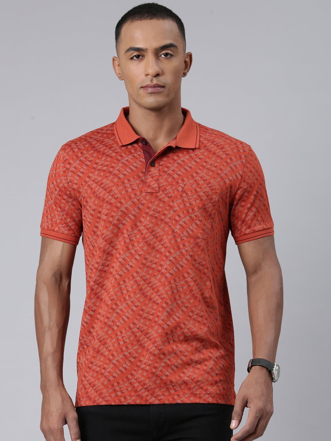 Classic Polo Mens Aop Rust Polo Neck Slim Fit T-Shirt | BELLO - 252 A SF P