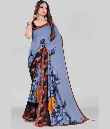 LEELAVATI Georgette Embroidered Saree With Unstitched Blouse Piece ( Blue )