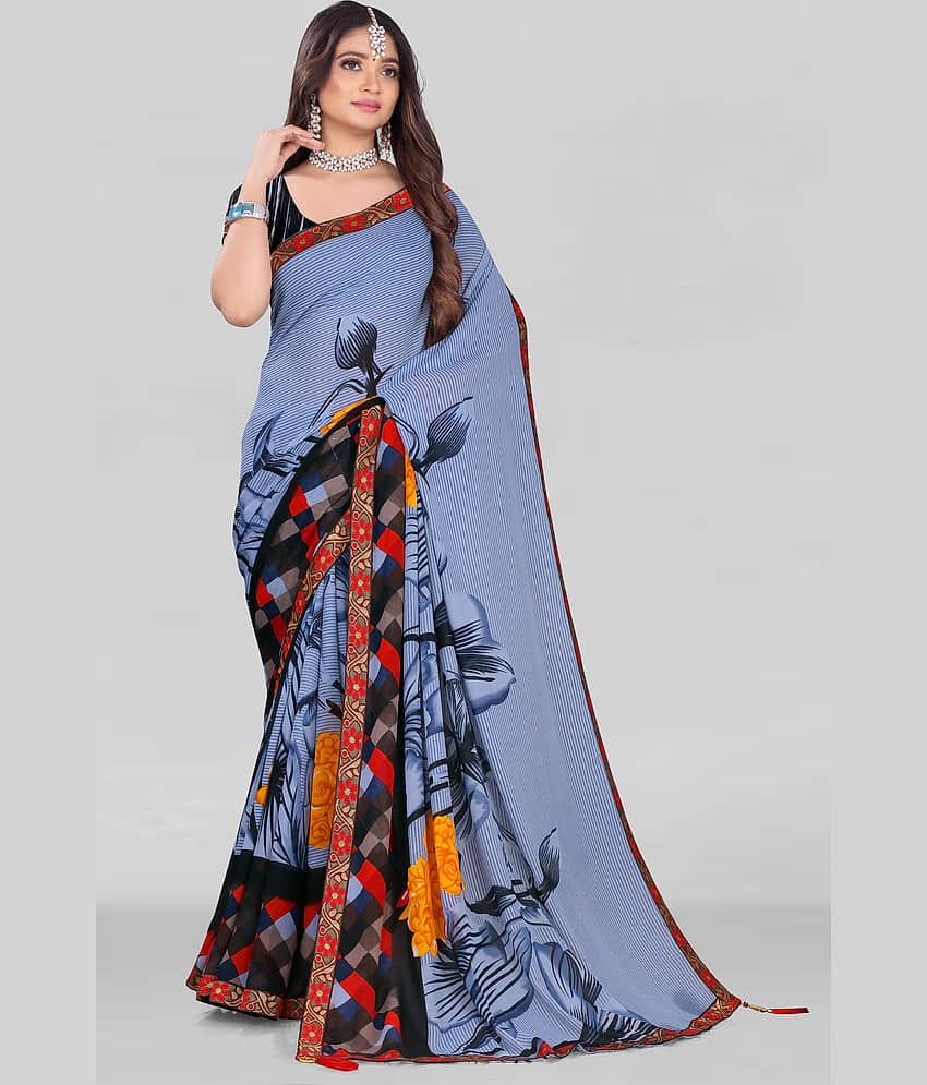 LEELAVATI Georgette Embroidered Saree With Unstitched Blouse Piece ( Blue )