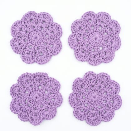 COTTON CROCHET FLOWER COASTERS - PURPLE (SET OF 6)