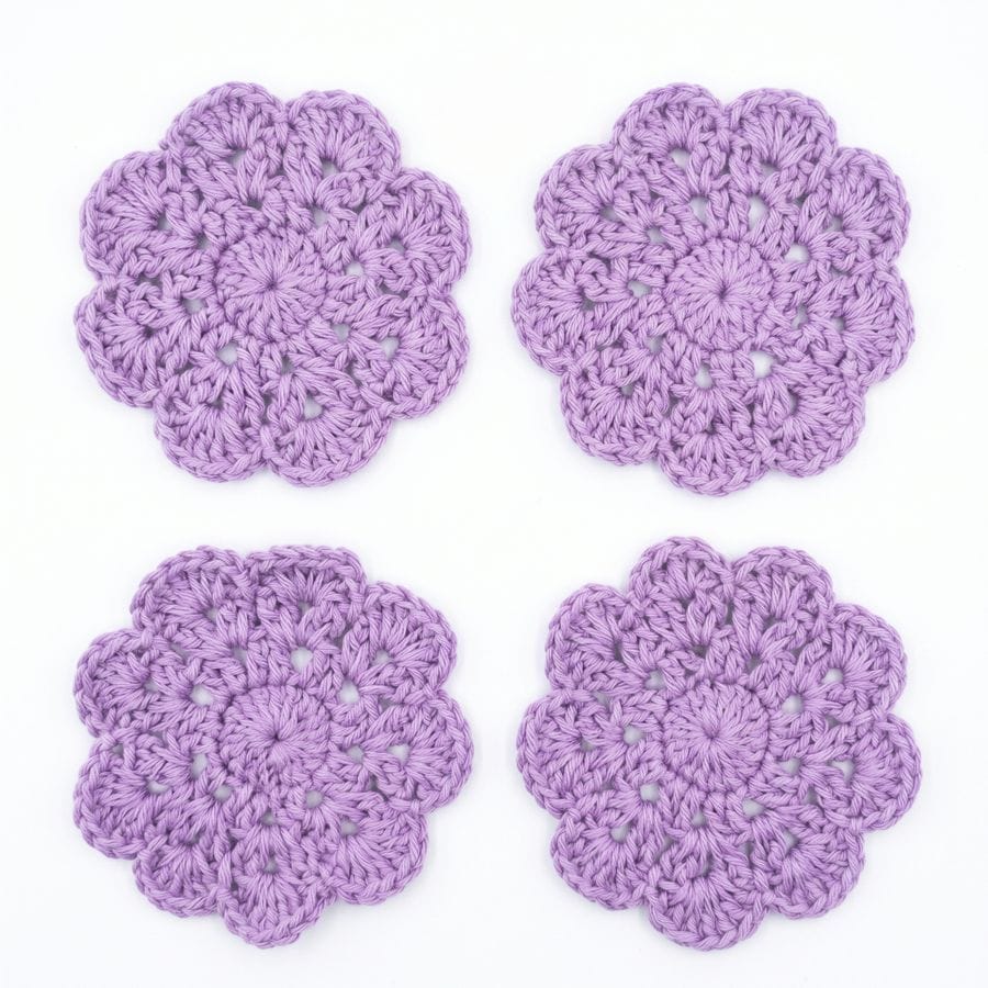 COTTON CROCHET FLOWER COASTERS - PURPLE (SET OF 6)