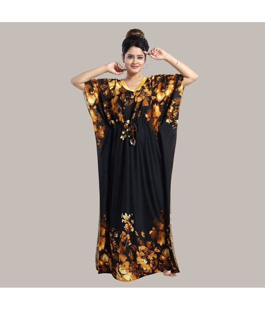 Gutthi - Black Satin Women's Nightwear Kaftan Night Dress ( Pack of 1 )